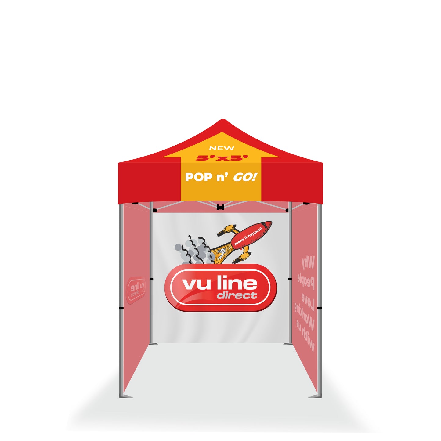 5' X 5' Economy Tent w/ Full Color Canopy, W/ 3 FULL TENT WALLS