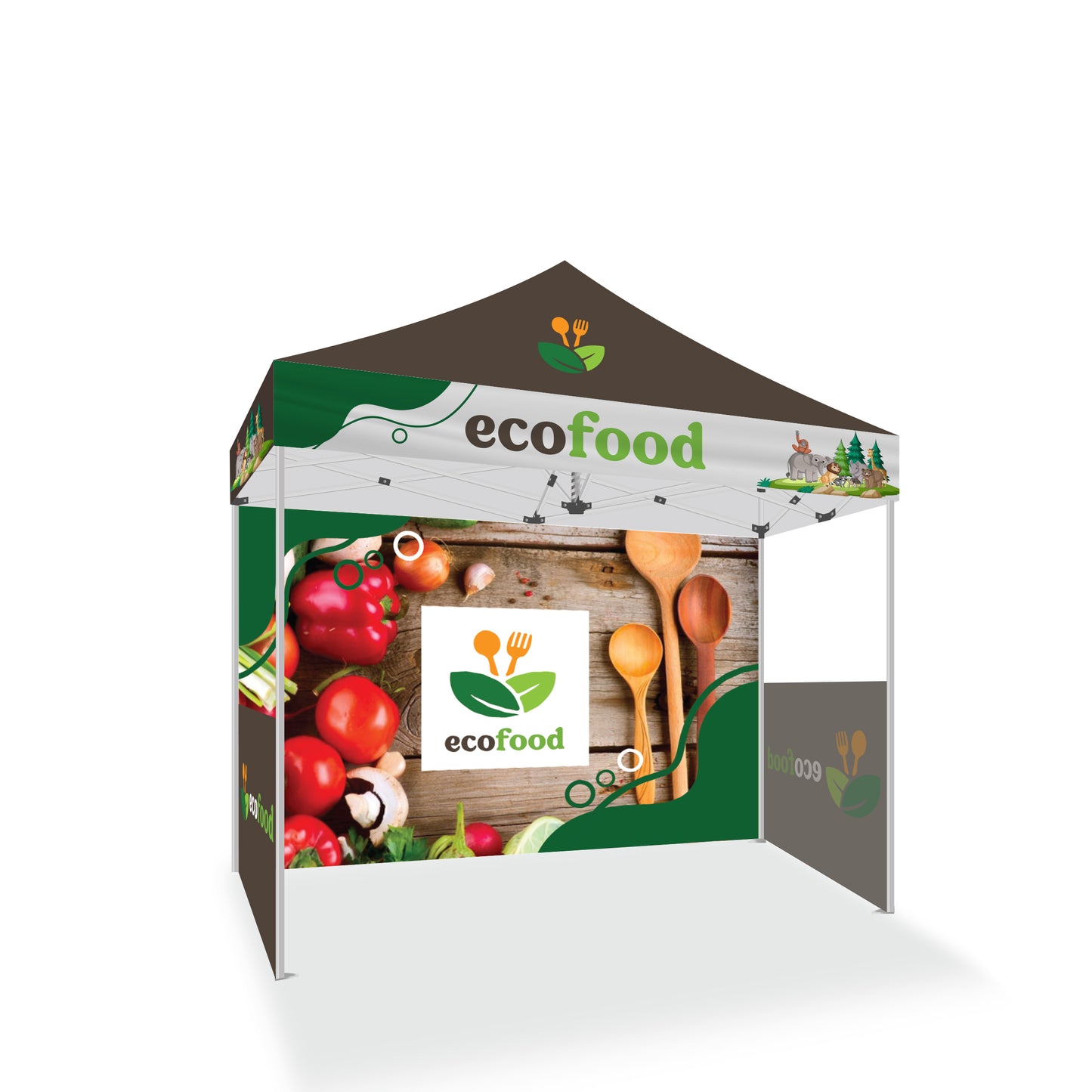 10x10 Standard Tent w/ Full Color Canopy Back Wall and Side Wall