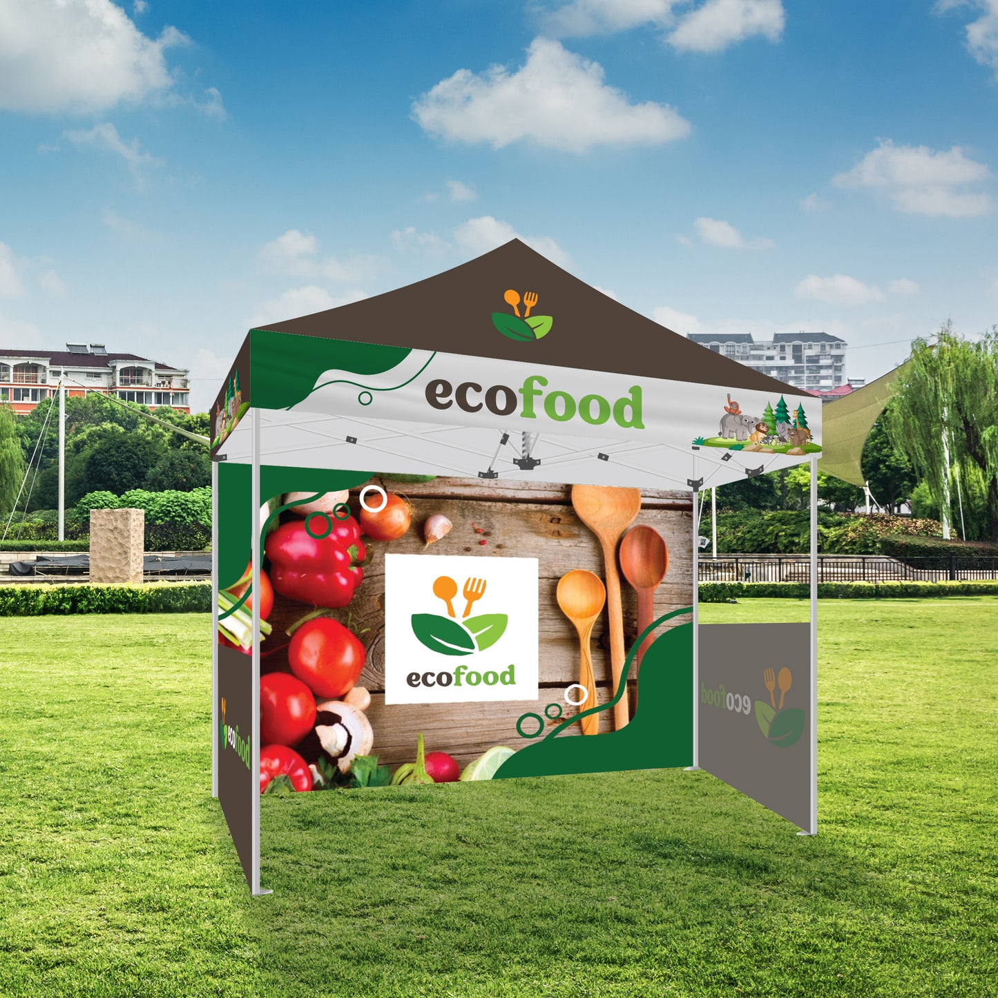 10x10 Standard Tent w/ Full Color Canopy Back Wall and Side Wall