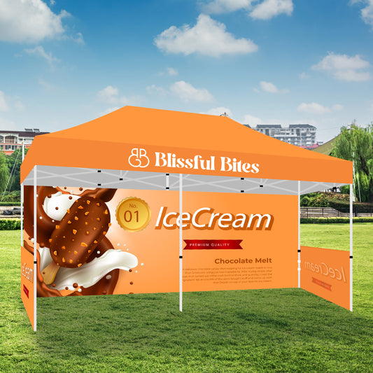 10' X 20' Tent w/ Full Color Canopy, Back Wall, and Side Walls